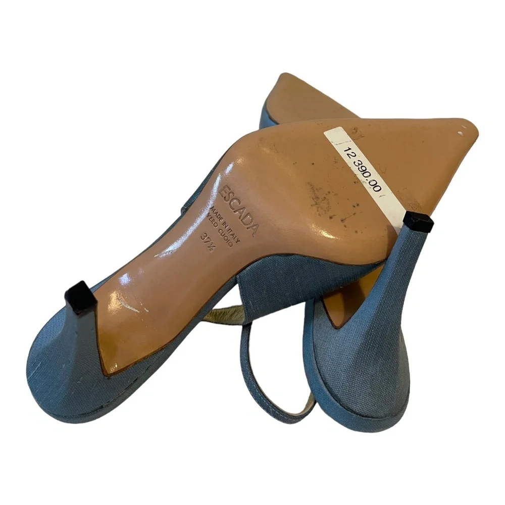 ESCADA Shoes Bryne Pale Blue Silk Slingback High Heel Pumps Size 37.5, US 7.5